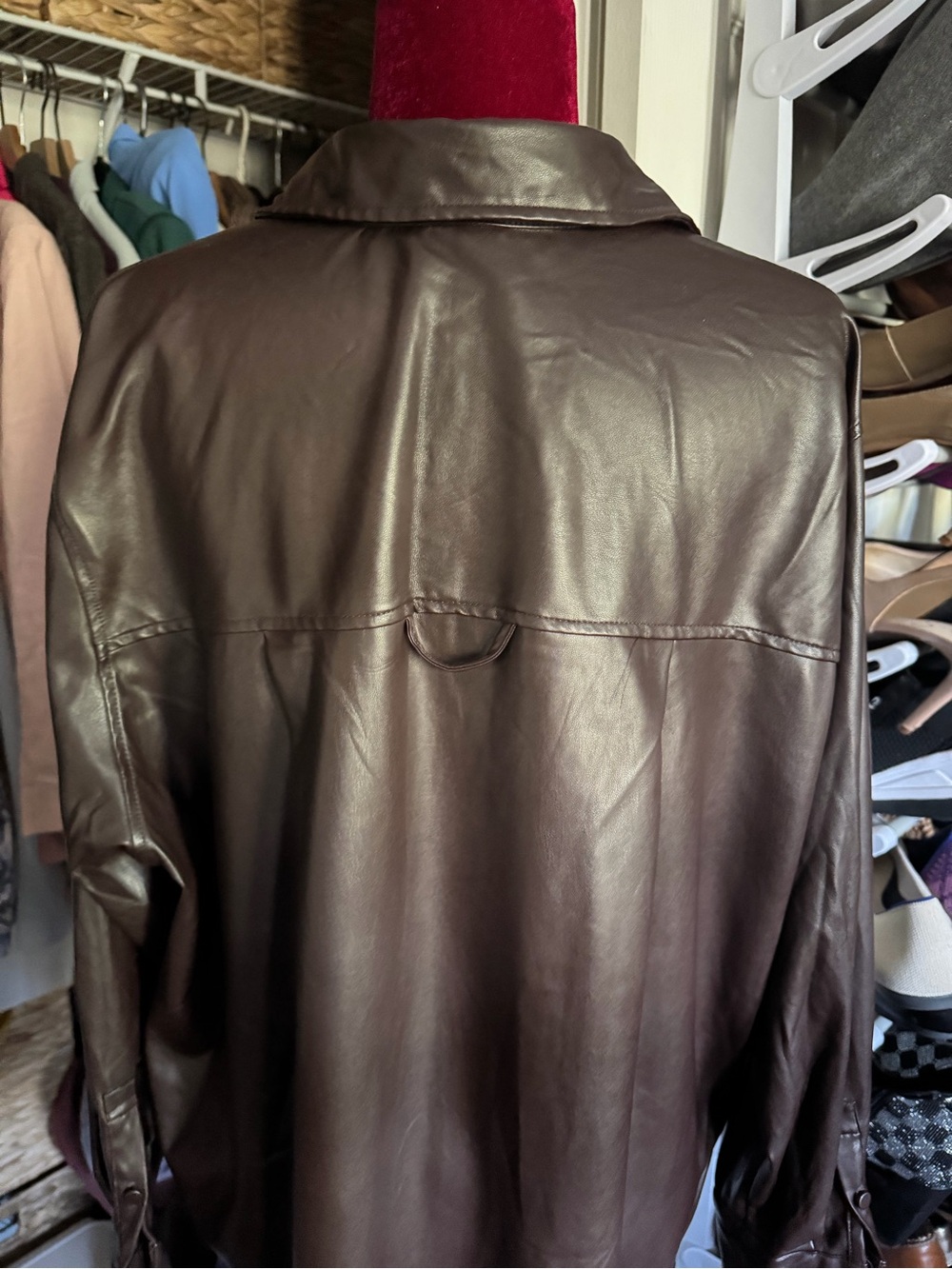 a new day Faux Leather Button-Down Shirt - Dark Brown - Picture 5 of 8